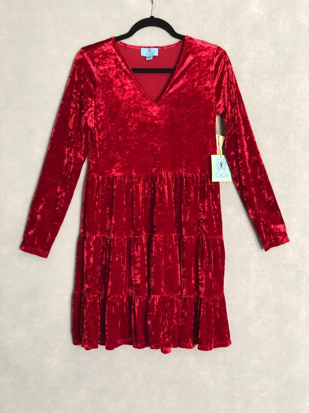 CeCe Midi Dress Velvet V-Neck Red Women's Size XS NEW